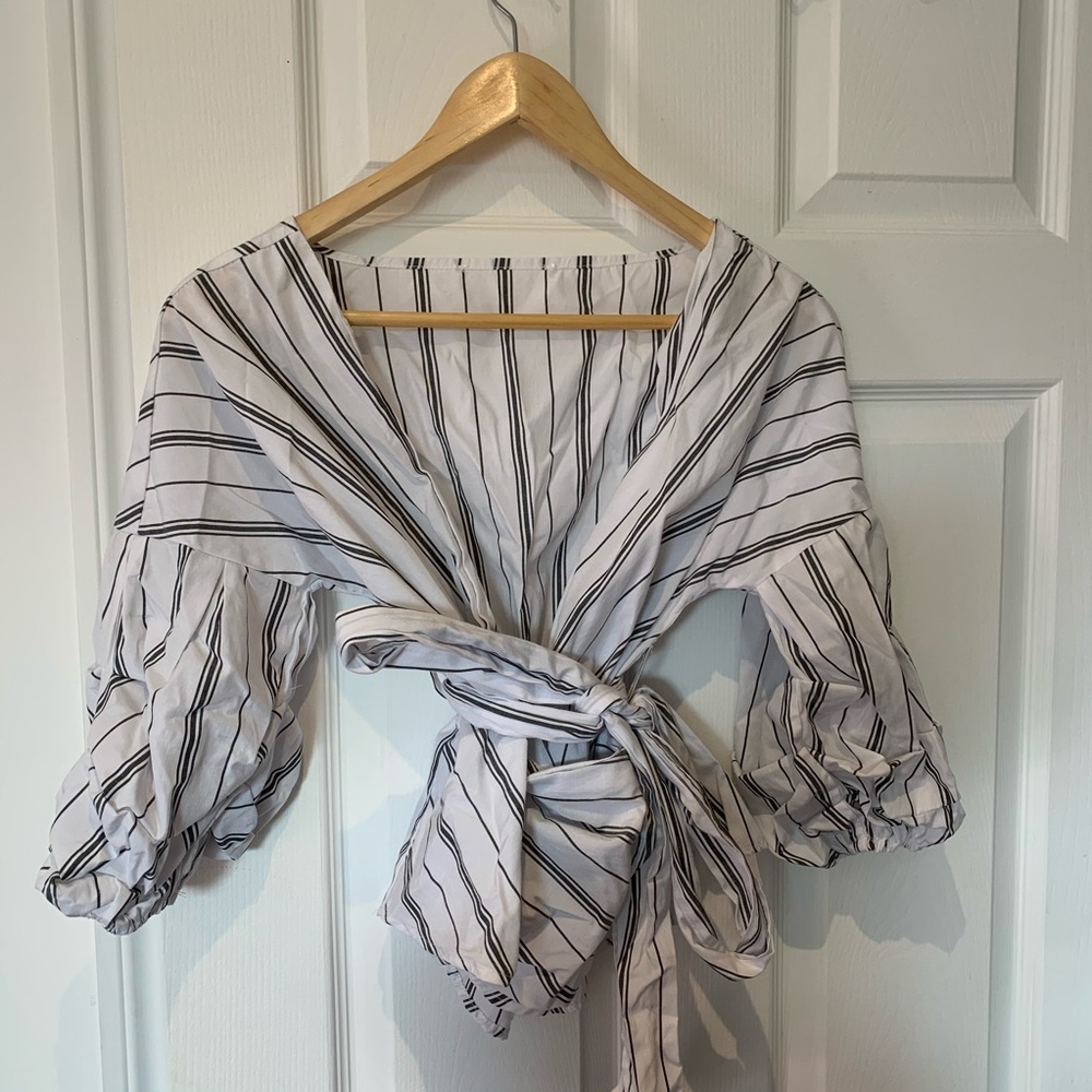 BIG SLEEVES BLOUSE OVERSIZE STRIPES WHITE - Picture 2 of 5